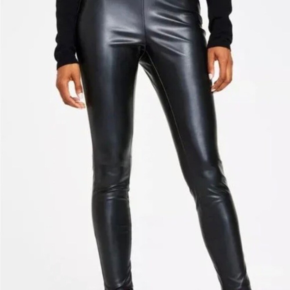NWT Inc International Concepts Black Faux Leather Leggings Size M - Picture 2 of 6